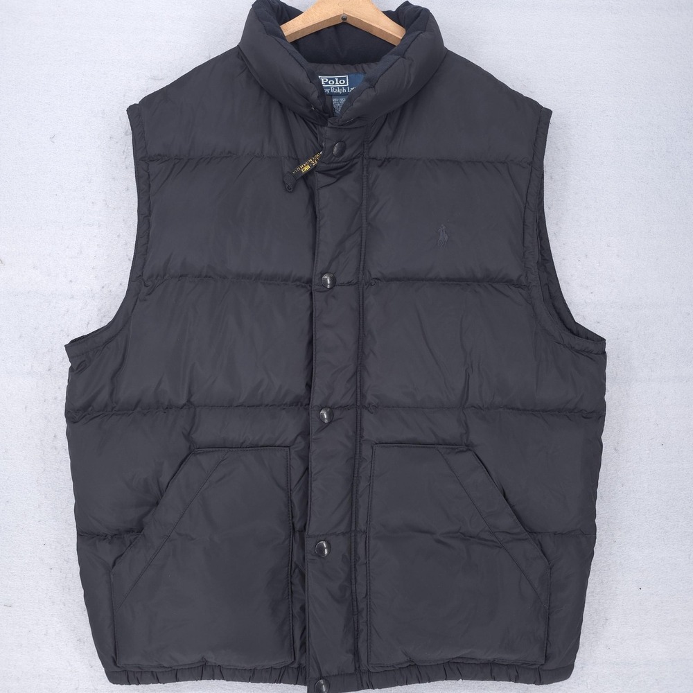 Polo Ralph Lauren Vest Mens Large Black Puffer Down Insulated Zip Pockets